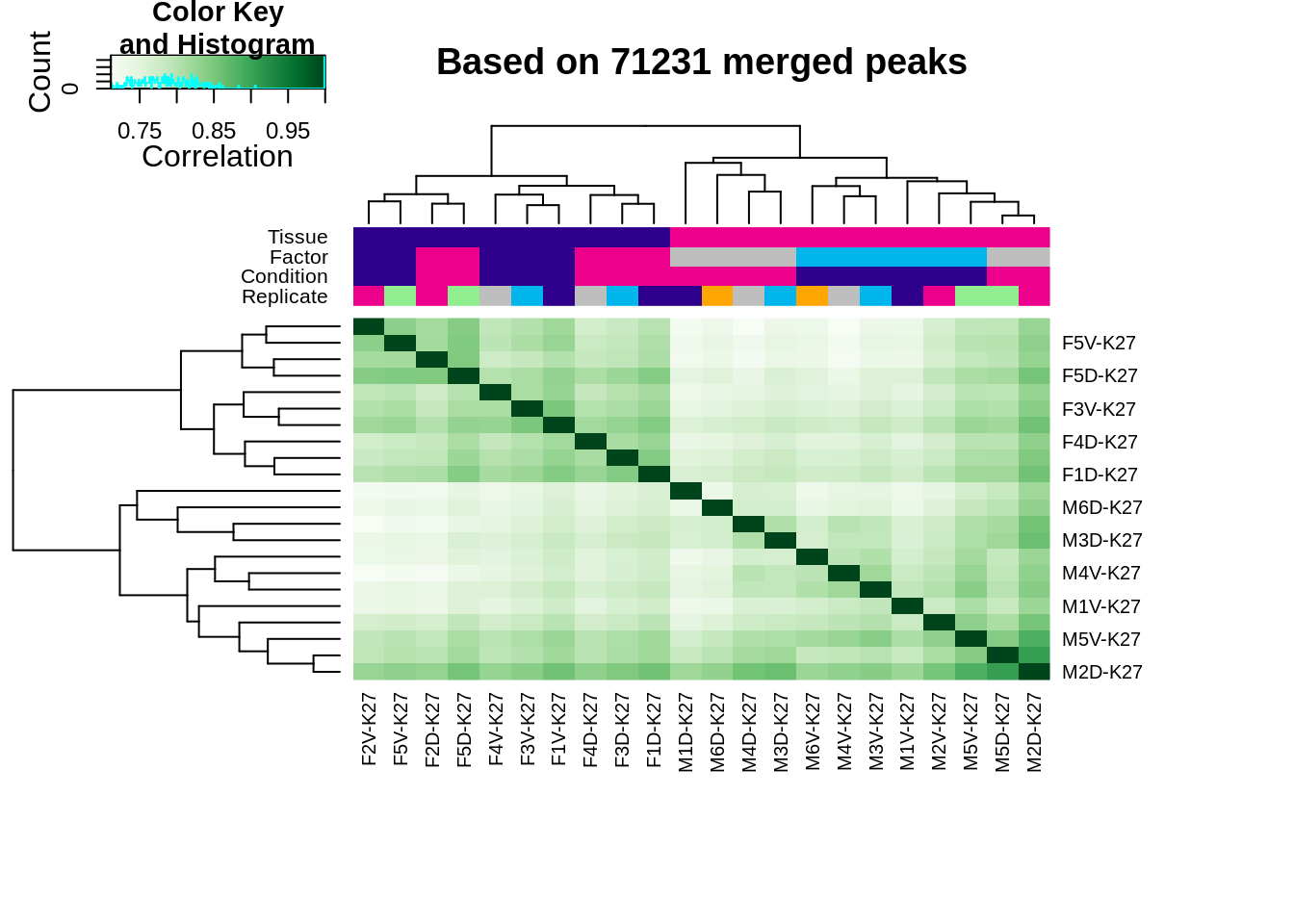 Heatmap based on the affinity matrix (aka. count-table)